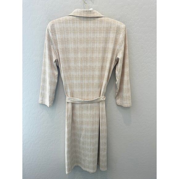 J.MCLAUGHLIN | Beige Grid Print Catalina Cloth Shirt Dress Belted | Size Small - Picture 4 of 7